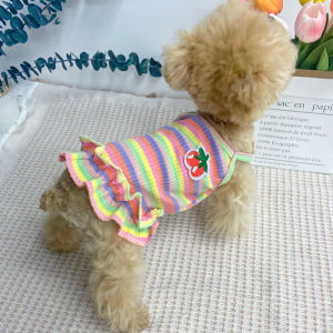 Pure Cotton Spring Summer Autumn Striped Dog Dress Cool Pet Teddy Bichon Puppy Cat Casual Style One-Piece Suit Aroma Therapy
