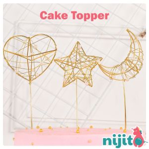 Nijito - 3D Moon Star Heart Crown Shape Cake Topper Cake Decoration for Birthday Wedding Valentines Day