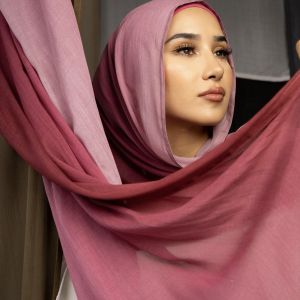 Jifang Gradient Colors Cotton Rayon Wide Brim Large Long Pashmina Shawl Muslim Hijabs Head Scarf Tudung YZ04