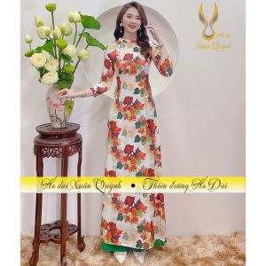 Áo Dài Họa Tiết Lá Phong Thanh Lịch Duyên Dáng Lụa Habutai K50 - Áo Dài Xuân Quỳnh