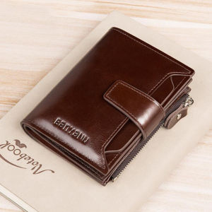 BANYANU 100% Authentic Anti NFC RFID Card Holder Wallet Large Capacity Cow Genuine Leather Zipper Coin Wallet for Men