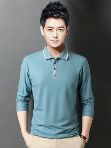 ROMON | Lormen Mens Long Sleeve Polo Shirt Business Casual Slim Fit Pure Cotton T-Shirt With Collar Spring Autumn Style Dad Wear