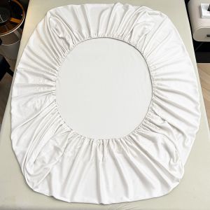 1pc Luxury Bamboo Lyocell Fitted SheetShiny Solid White Bed LinensMattress Covers with Elastic Band for 1.2m Bed Home Hotel