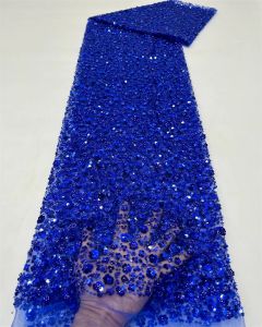 Royal Blue African Groom Lace Fabric 2024 High Quality Sequins Embroidered Nigerian French Lace Fabric for Wedding Party Dress