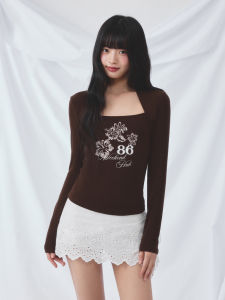 Weekend hub | Retro Print Pseudo-Piece Square Neck T-shirt