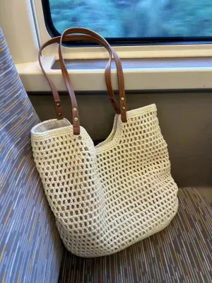 Retro Handwoven Cotton Yarn Shoulder Tote Bag Casual Shopping Bag Womens Artistic Forest System Leisure Knit Bag