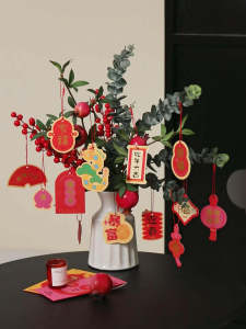 New Year Green Plant Ornament Card Snake Year Living Room Decoration Scene Arrangement Celebration Chinese Style Indoor Hanging Decorations