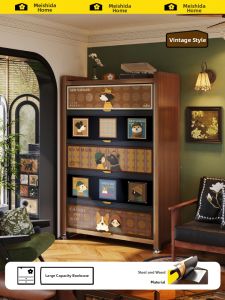 MEISD | Steel-like Wood Bookshelf Floor Stand Storage Cabinet Dustproof
