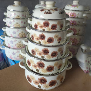 Thickened Old Style Enamel Soup Pot Gas Stove Enamel Bowl Double Ear Medicine Soup Pot Stew Pot Stainless Steel Bottom