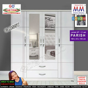Distrindo - Lemari Pakaian BESAR 4 Pintu 2 Laci Putih Glossy Banyak Ruang Simpan Harga Murah