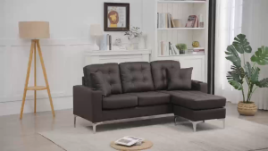 Ofix Sephora L-Shape With Cupholder & Two Pillows PU Leather Sofa