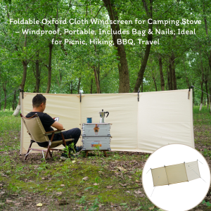 Foldable Oxford Cloth Windscreen for Camping Stove Windproof Portable Includes Storage Bag 8 Nails 4 Ropes for Outdoor Hiking