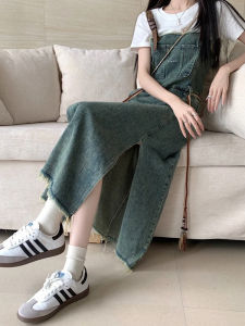Retro Denim Dress Womens Spring Summer Loose Versatile Waist Cinching Slimming Design Fringed Chiffon A-Line Gown