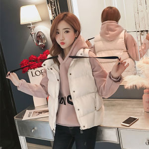 Womens Fleece Lined Thickened Sleeveless Jacket Vest Autumn Winter Two Piece Set Short Outerwear Commute Style Zipper Closure