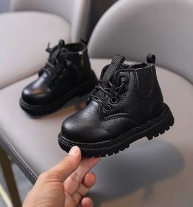 Fall Winter Childrens Shoes Martin Boots Fleece Lined Soft Bottom Slip-On Boots for 1-3 Year Old Boys And Girls