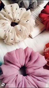 Cột Tóc Scrunchies tơ nến  Và voan tơ cao cấp from phồng tự nhiên 14cm Hình thật.