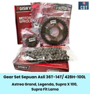 GEAR GIR SET GIR PAKET Gigi Tarik Sepuan Asli 36T-14T/ 428H-100L ASTREA GRAND SUPRA X 100 SUPRA FIT LAMA LEGENDA Gisiky