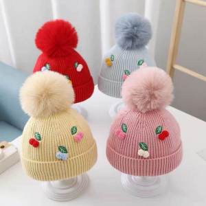 Mũ Len Dệt Kim Dễ Thương Cho Bé Gái Mùa Thu Đông Có Lót Bên Trong Kiểu Công Chúa Hình Quả Anh Đào Mũ Trẻ Em Tròn Không Có Viền