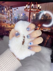 Bộ 24 móng tay giả dài - Z 046 - 202 - đính charm sang trọng dễ thương cho nữ màu xanh dương - Kèm keo dán móng CÓ ẢNH SP THẬT