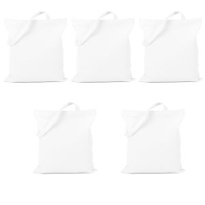 กระเป๋าผ้าเปล่าสำหรับงานซับลิเมชั่น 5 ชิ้น พร้อมหูหิ้ว กระเป๋าช้อปปิ้งน้ำหนักเบาแบบใช้ซ้ำได้ อเนกประสงค์สำหรับงาน DIY และตกแต่ง