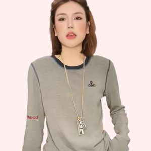 Thickened Letter Embroidery European Style Velvet T-Shirt Women Long Sleeve Loose Grey Top Fashionable Base Shirt for Autumn Winter