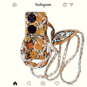 Vintage Floral Scarf Crossbody Phone Case for Huawei Find N3 Flip Vivo X Flip Samsung Z Flip5/6 Xiaomi Mix Fold Screen Magic V Flip