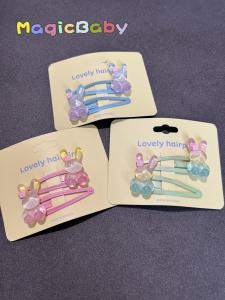Cute Children's Hair Accessories: Rabbit Ear Hair Clips & Transparent Gradient Color Bangs Clamp