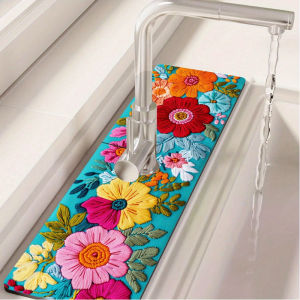 VIKAMA Colorful Floral Sink Drain Mat – Non-Slip Quick-Drying Kitchen Faucet Countertop Absorbent Mat – Home Decor