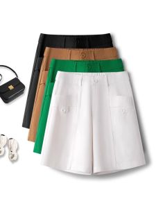 Fashionable High Waist A-Line Straight Leg Pants Womens Five-Quarter Length Slimming Wide Leg Trousers Korean Style Casual Pants