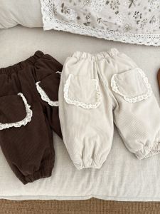 กางเกงขายาวผ้าคอร์ดูรอยหนา อบอุ่นสบายๆ สำหรับเด็กผู้หญิงในฤดูหนาว กางเกงขายาวทรงหลวมๆ สำหรับเด็ก คุณภาพเยี่ยม ไม่มีแบรนด์