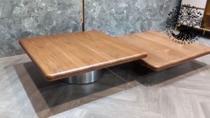 Bàn trà sofa bàn phòng khách bàn cafe nội thất nhập khẩu cao cấp kiểu Ý mặt Gỗ Sồi Vuông Horizonte chân Inox cao cấp