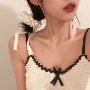 ยางมัดผมน่ารักสาวซาตินริบบิ้นผมเชือกครีมโบว์ผมเชือกฝรั่งเศสวินเทจลำไส้ใหญ่