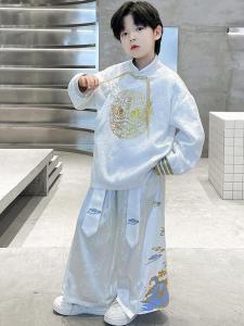 Boys Traditional Chinese Hanfu Costume Set Wide Leg Pants Spring Autumn Wear for Kids 3-14 Years Old National Trend