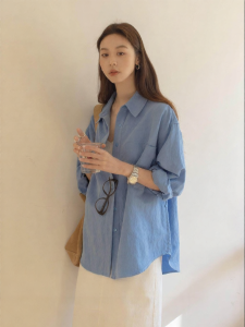 VNOOK | Áo Sơ Mi Màu Đơn Giản Với Túi Lớn