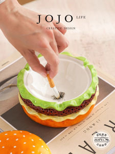 Creative Burger Ashtray with Lid Dustproof Cute Modern Simple Ceramic Ashtray JOJOS L PD Squat Decorative Container
