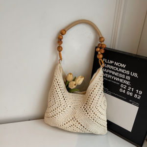 Handwoven Knitted Womens Shoulder Bag Large Capacity Commuter Tote Bag Casual Style Soft Fabric Magnetic Buckle Closure