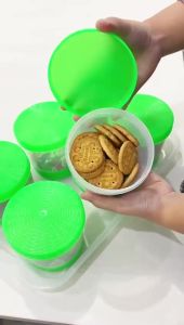 AVVET Toples Set Nampan Plastik 7IN1 Storage Penyimpanan Kue Lebaran 800Ml Tempat Penyimpanan Makanan Food Container Dan Nampan Murah Import