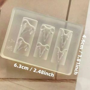 Transparent Nail Art Silicone Mold Sheep Head Design with Mini Flowers 3D Carving for Nail Decoration Skeleton Horns Theme