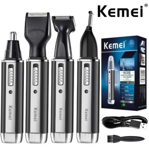 Kemei 4 In 1 Trimmer For Men Electric Nose And Ear Trimmer Rechargeable Trimmer For Hair Beard Nose And Ear Cleaner Grooming Set