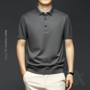 Summer Slim Fit Ice Silk Short Sleeve Polo Shirt Mens Fashion Urban Style Half Sleeve Lustrous Cotton Collared T-Shirt