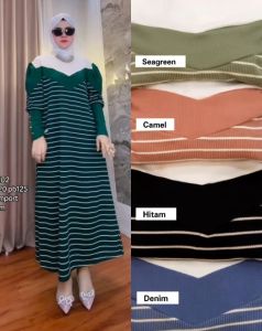 Gamis Knit Salur Wanita Premium Terbaru