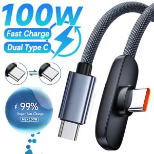 100W Right Angle USB C Fast Charging Cable 90 Degree Type C Charger Cord for iPhone Samsung Xiaomi Phones Braided Nylon Cables