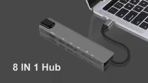 KOOYIINN Converter Hub Adapter 8 in 1 Type C 3.1 to USB C 4K HDMI SD/TF Card Reader PD Fast Charge 8-in-1 USB Dock - DS01