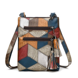 Vintage Double Tassels Womens Crossbody Bags For Holiday Gifts Soft PU Leather Small Handbags Designer Shoulder Bag For Ladies