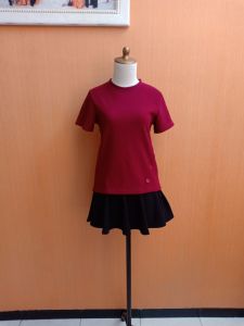 atasan kaos wanita merah maroon M cewek blouse lengan pendek kerja kuliah santai tebal