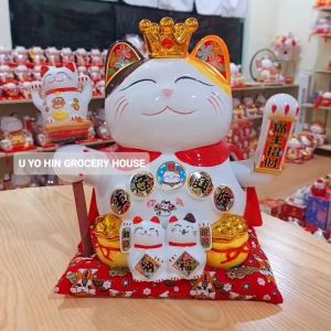 🌟🇲🇾READY STOCK🌟H27cm electric rocking ceramic lucky cats series Home/Shop Decoration🌟11寸精美日式大号陶瓷电动摇手招财猫 - 猫王驾到系列