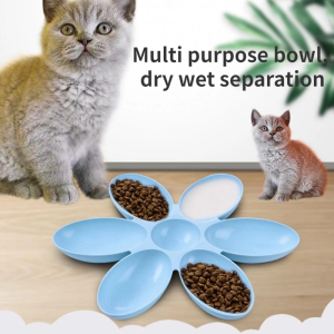 Pet Bowl Petal Shaped Six Compartment Food Bowl Puppy Water Food Bowl Cat Puppy Special Family Feeder