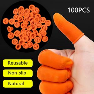OWTWO 100PCS Non-slip Fingertip Protective Natural Latex Orange Finger Cots Finger Cover Rubber Gloves Protector Gloves