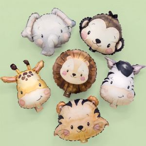 GeeParty 6pcs Cute Jungle Animals Foil Balloon for Safari Theme Wild One Birthday Party Decorations