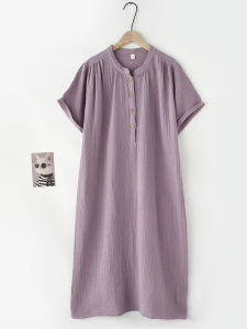 Japanese Crepe Nightdress Womens Summer Washed Pure Cotton Gauze Thin Loose Short Sleeve Home Wear Pajamas Skirts